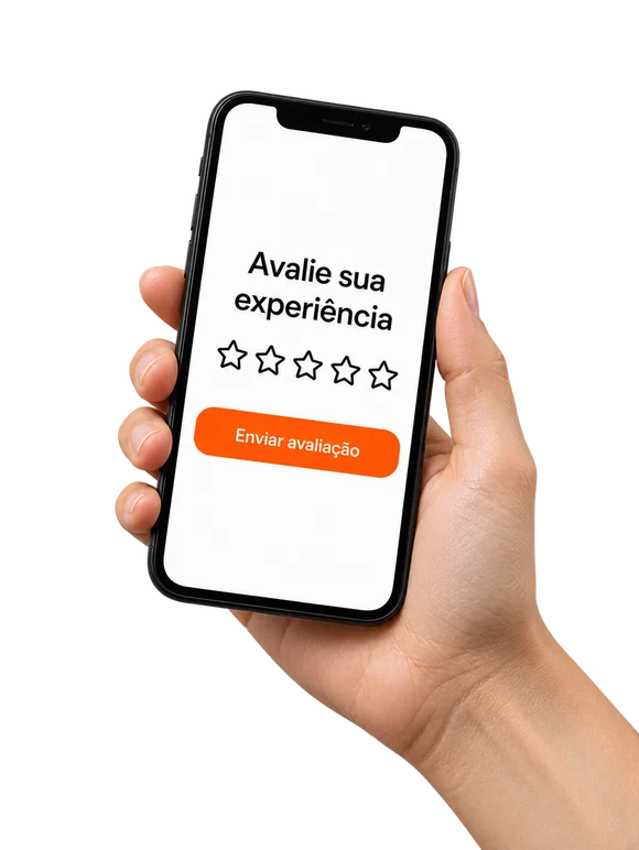 Ilustração de um celular com convite para compartilhar uma avaliação